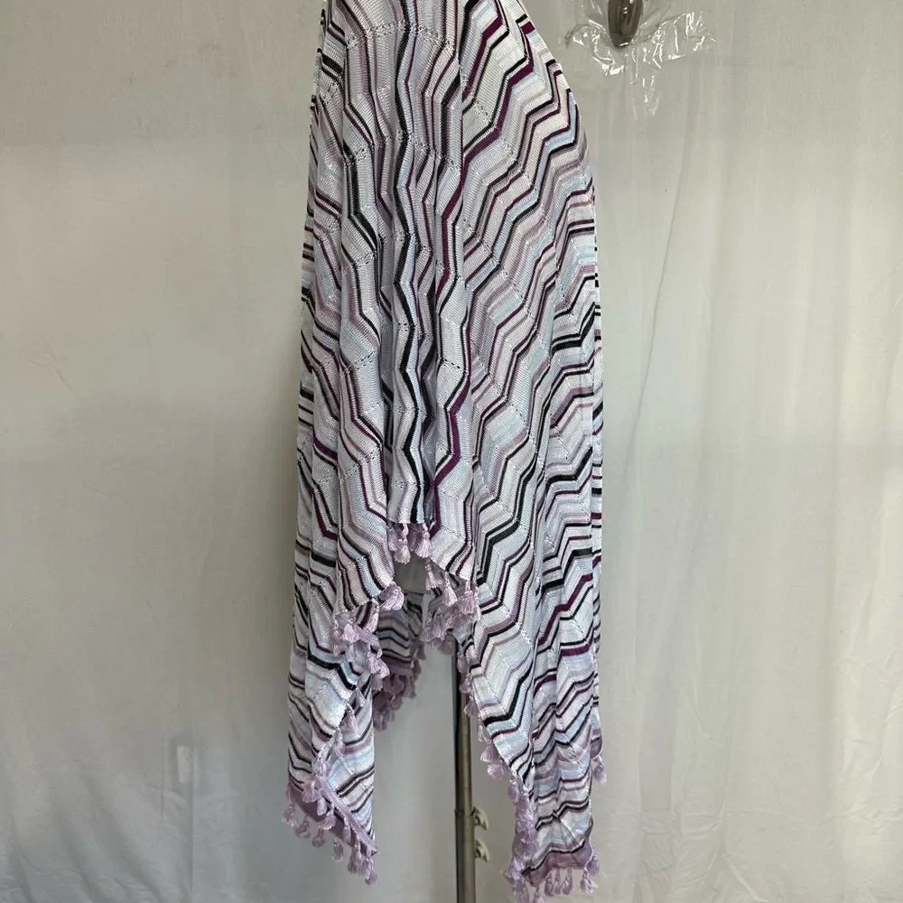 White House Black Market purple petite chevron sweater cardigan tassels hem XS/S
